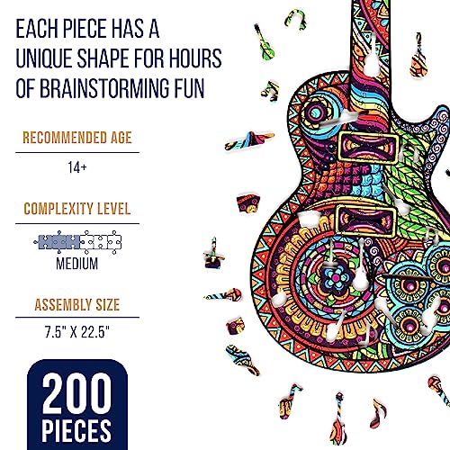 ZenChalet 200 Pcs Guitar-Shaped Wooden Jigsaw Puzzle for Adults - 7.5 x 22.5 Inches Wood Cut Puzzle Box - Challenging Unique Shaped Jigsaw Puzzle from ZenChalet