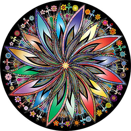 Bgraamiens Puzzle-Blooming Flowers-1000 Pieces Creative Geometric Round Blue Board Colorful Mandala Jigsaw Puzzle from Panley