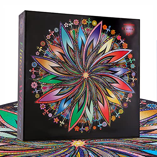 Bgraamiens Puzzle-Blooming Flowers-1000 Pieces Creative Geometric Round Blue Board Colorful Mandala Jigsaw Puzzle from Panley