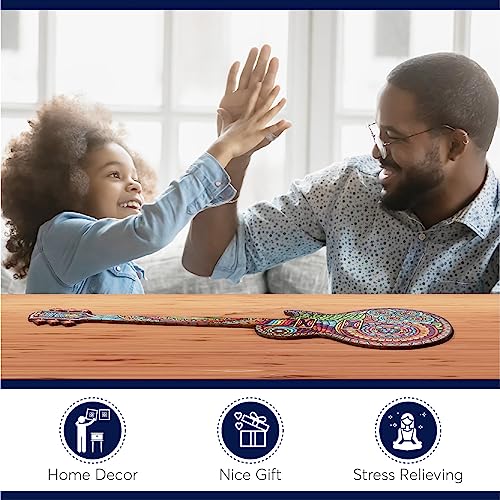 ZenChalet 200 Pcs Guitar-Shaped Wooden Jigsaw Puzzle for Adults - 7.5 x 22.5 Inches Wood Cut Puzzle Box - Challenging Unique Shaped Jigsaw Puzzle from ZenChalet