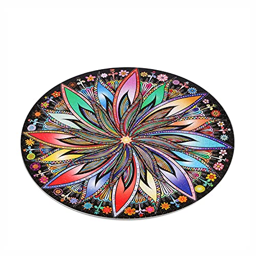 Bgraamiens Puzzle-Blooming Flowers-1000 Pieces Creative Geometric Round Blue Board Colorful Mandala Jigsaw Puzzle from Panley