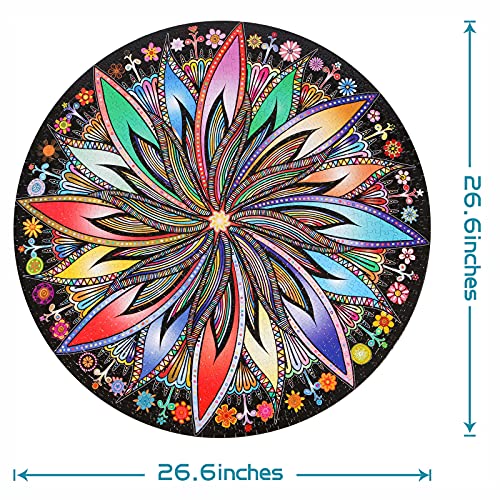 Bgraamiens Puzzle-Blooming Flowers-1000 Pieces Creative Geometric Round Blue Board Colorful Mandala Jigsaw Puzzle from Panley
