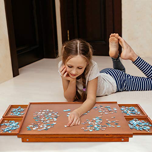 Jumbl Puzzle Board Rack | 23â x 31â Wooden Jigsaw Puzzle Table w/ 4 Storage & Sorting Drawers | Smooth Plateau Fiberboard Work Surface & Reinforced Hardwood | for Games & Puzzles Up to 1,000 Pieces by Jumbl