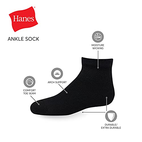Hanes Boys' Small-Shoe Size: 4.5-8.5 EZ Sort Comfort Toe Seam Ankle Socks, 12 and 24-Pack Available, Black-12 Pack by Hanes