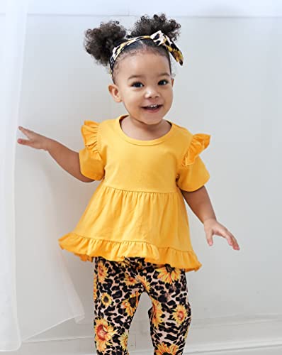 Kucnuzki 18-24 Months Girl Clothing Toddler Girl Clothes Cute Little Girl Outfit Baby Ruffle Shirt Yellow Top Floral Pants Set 3Pcs Spring Outfit Baby Clothing by Kucnuzki