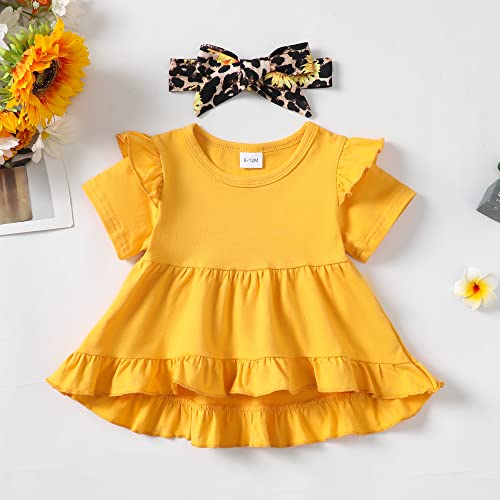 Kucnuzki 18-24 Months Girl Clothing Toddler Girl Clothes Cute Little Girl Outfit Baby Ruffle Shirt Yellow Top Floral Pants Set 3Pcs Spring Outfit Baby Clothing by Kucnuzki