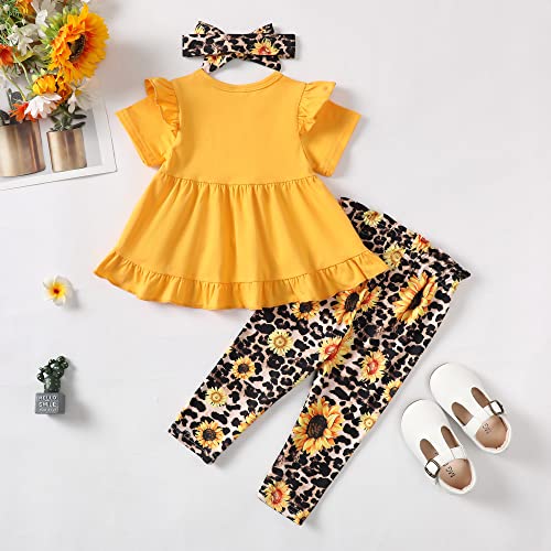 Kucnuzki 18-24 Months Girl Clothing Toddler Girl Clothes Cute Little Girl Outfit Baby Ruffle Shirt Yellow Top Floral Pants Set 3Pcs Spring Outfit Baby Clothing by Kucnuzki