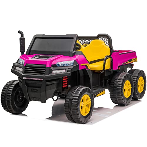 sopbost 12V 4WD Ride On Truck Kids Electric Ride On Car with Remote Control 2 Seater Battery Powered 6 Wheels Truck with Dump Bed, Music Play, Hot Pink by sopbost