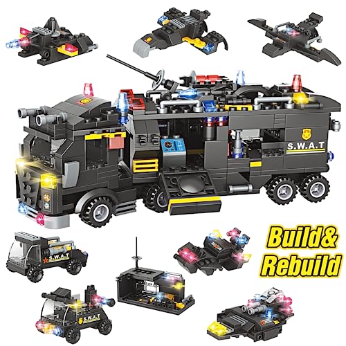 EP EXERCISE N PLAY City Police SWAT Vehicle Set Building Block, 8 + 1 Cool Police Building Toys Includes Patrol Boat Helicopter Creative Gift for Boys Girls Aged 6+, 1006 Pieces (City SWAT) from EP EXERCISE N PLAY