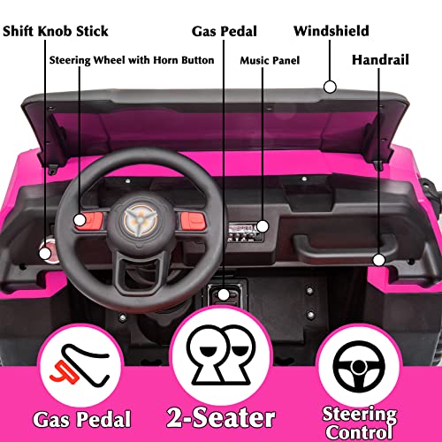 sopbost 12V 4WD Ride On Truck Kids Electric Ride On Car with Remote Control 2 Seater Battery Powered 6 Wheels Truck with Dump Bed, Music Play, Hot Pink by sopbost