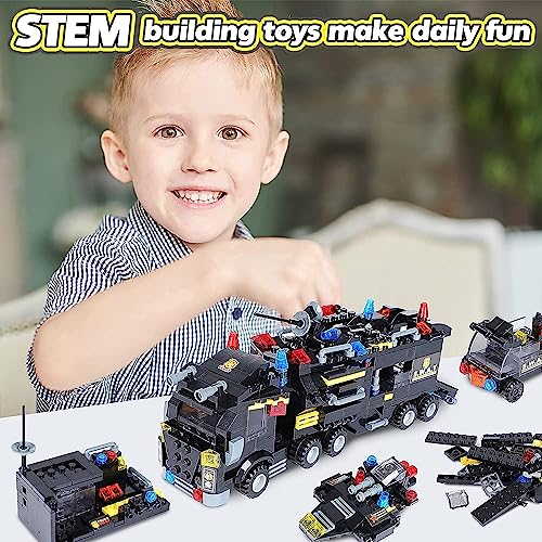 EP EXERCISE N PLAY City Police SWAT Vehicle Set Building Block, 8 + 1 Cool Police Building Toys Includes Patrol Boat Helicopter Creative Gift for Boys Girls Aged 6+, 1006 Pieces (City SWAT) from EP EXERCISE N PLAY
