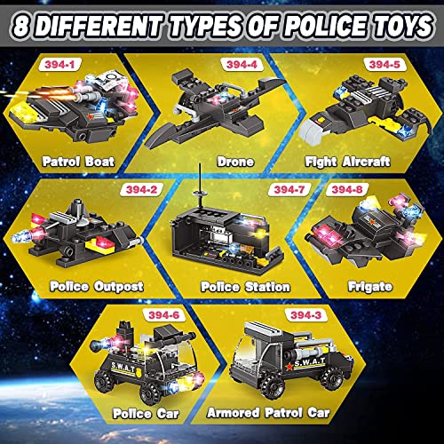 EP EXERCISE N PLAY City Police SWAT Vehicle Set Building Block, 8 + 1 Cool Police Building Toys Includes Patrol Boat Helicopter Creative Gift for Boys Girls Aged 6+, 1006 Pieces (City SWAT) from EP EXERCISE N PLAY
