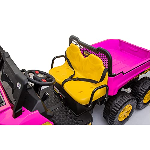sopbost 12V 4WD Ride On Truck Kids Electric Ride On Car with Remote Control 2 Seater Battery Powered 6 Wheels Truck with Dump Bed, Music Play, Hot Pink by sopbost