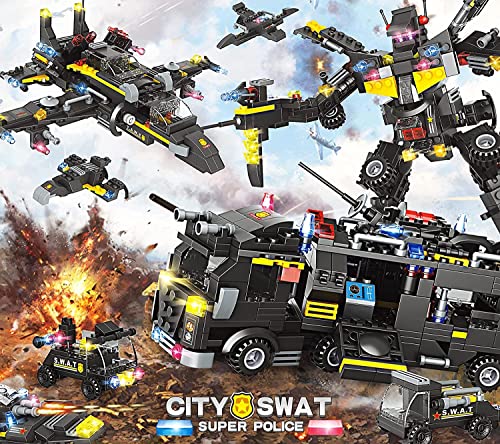 EP EXERCISE N PLAY City Police SWAT Vehicle Set Building Block, 8 + 1 Cool Police Building Toys Includes Patrol Boat Helicopter Creative Gift for Boys Girls Aged 6+, 1006 Pieces (City SWAT) from EP EXERCISE N PLAY