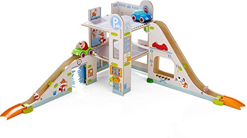 HABA Kullerbu Parking Garage - 3 Levels of Play with Car Wash, Fuel Pumps, Ramps & 2 Kullerbu Vehicles from HABA