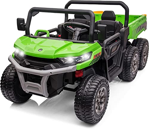 sopbost 4x75W Motors 2 Seater Ride On Car with Remote Control 6X6 4WD 24V Electric Off-Road UTV Truck w/Motorized Dump Bed, Extra Shovel, 2 Speeds, Music Play, Green from sopbost