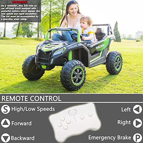 NEWQIDA 2 Seater Ride On Car 24V 10ah Ride On Truck with Power Driving Wheels Kids 4x4 Ride On Buggy with Remote Control Electric Vehicles 4WD Ride On UTV Max 220lbs Load for Adults Teens Kids, Green from NEWQIDA