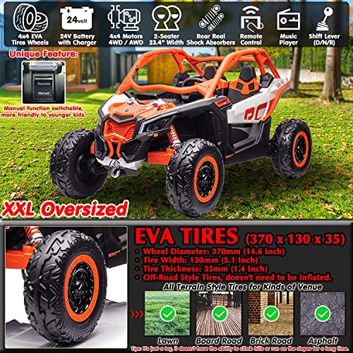 24V 2-Seater Ride On Toys for Kids Licensed CAN-AM Side by Side UTV Battery Powered Ride On Car 4WD Electric Vehicle, Remote Control, Music Play, Shift Knob, Orange from sopbost