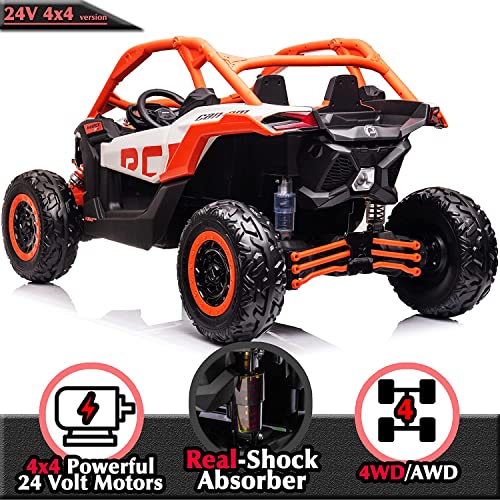 24V 2-Seater Ride On Toys for Kids Licensed CAN-AM Side by Side UTV Battery Powered Ride On Car 4WD Electric Vehicle, Remote Control, Music Play, Shift Knob, Orange from sopbost