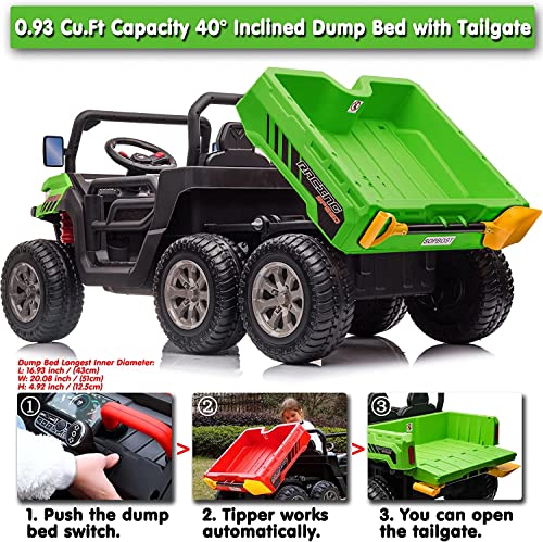 sopbost 4x75W Motors 2 Seater Ride On Car with Remote Control 6X6 4WD 24V Electric Off-Road UTV Truck w/Motorized Dump Bed, Extra Shovel, 2 Speeds, Music Play, Green from sopbost