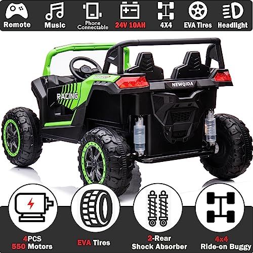 NEWQIDA 2 Seater Ride On Car 24V 10ah Ride On Truck with Power Driving Wheels Kids 4x4 Ride On Buggy with Remote Control Electric Vehicles 4WD Ride On UTV Max 220lbs Load for Adults Teens Kids, Green from NEWQIDA
