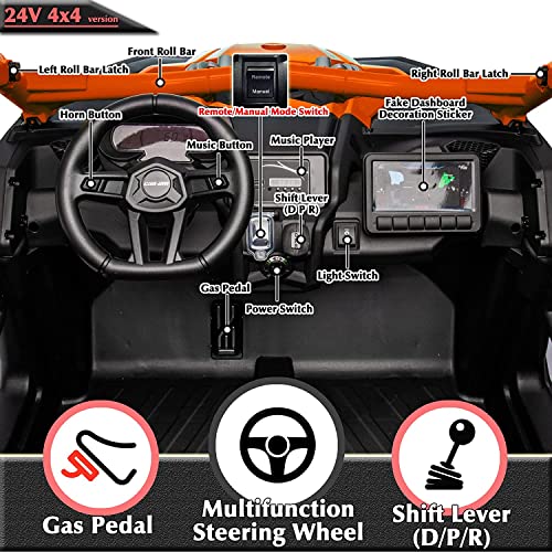24V 2-Seater Ride On Toys for Kids Licensed CAN-AM Side by Side UTV Battery Powered Ride On Car 4WD Electric Vehicle, Remote Control, Music Play, Shift Knob, Orange from sopbost