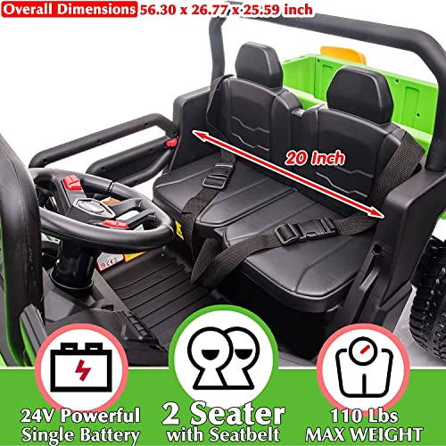 sopbost 4x75W Motors 2 Seater Ride On Car with Remote Control 6X6 4WD 24V Electric Off-Road UTV Truck w/Motorized Dump Bed, Extra Shovel, 2 Speeds, Music Play, Green from sopbost