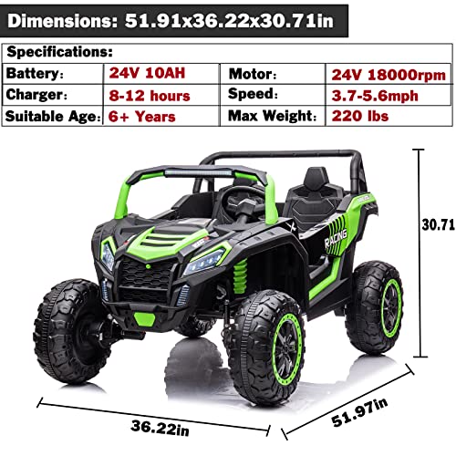 NEWQIDA 2 Seater Ride On Car 24V 10ah Ride On Truck with Power Driving Wheels Kids 4x4 Ride On Buggy with Remote Control Electric Vehicles 4WD Ride On UTV Max 220lbs Load for Adults Teens Kids, Green from NEWQIDA