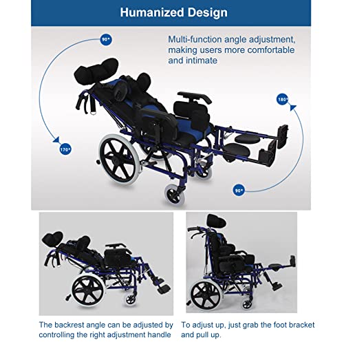 Child/Adult, Wheelchair, Full Reclining, Trolley, Steel Wheelchair, Leg Protection/Folding Pedal, Solid Tire, Armrest by Wilk Home