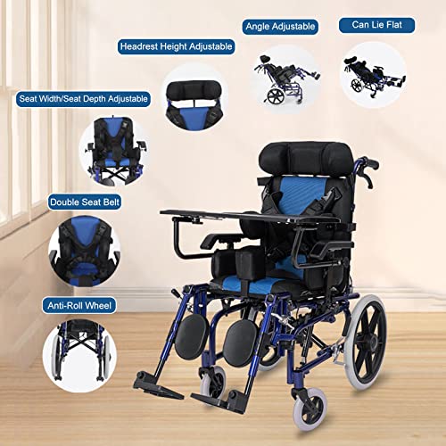 Child/Adult, Wheelchair, Full Reclining, Trolley, Steel Wheelchair, Leg Protection/Folding Pedal, Solid Tire, Armrest by Wilk Home