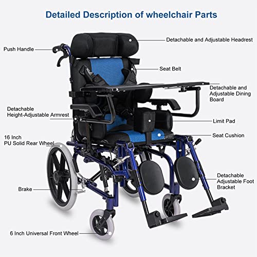 Child/Adult, Wheelchair, Full Reclining, Trolley, Steel Wheelchair, Leg Protection/Folding Pedal, Solid Tire, Armrest by Wilk Home