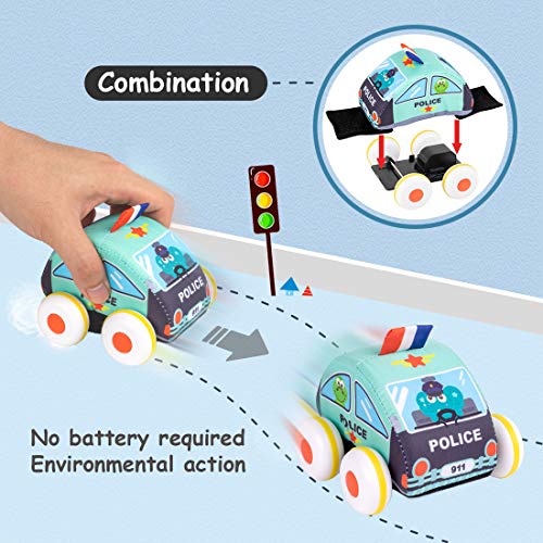 UNIH Pull-Back Vehicle Baby Toys of Soft Plush Car Set with Play Mat (Storage Bag), for Toddlers Aged 1 2 3 Year Old Gift by UNIH