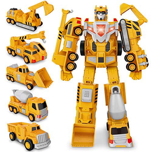Construction Toy Trucks for 3 4 5 6 Year Old Toddler Boy Kids, Magnetic Assemble Transform Robot Play Vehicles, 15.7 inch Action Figure, Pull Back Dump Cars Birthday Gift by Forty4