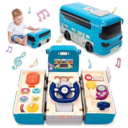 CUTE STONE Bus Car Toy, Kids Play Vehicle with Sound and Light, Simulation Steering Wheel, Musical School Bus Toy for Toddler, Educationaal Bus Driving Toy Gift for Toddlers Boys & Girls from Cute Stone
