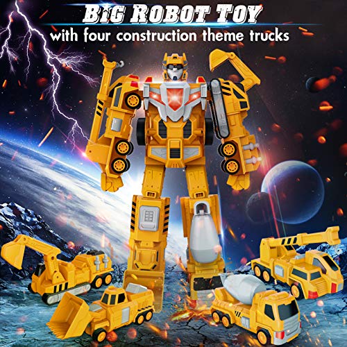 Construction Toy Trucks for 3 4 5 6 Year Old Toddler Boy Kids, Magnetic Assemble Transform Robot Play Vehicles, 15.7 inch Action Figure, Pull Back Dump Cars Birthday Gift by Forty4
