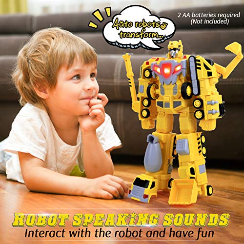 Construction Toy Trucks for 3 4 5 6 Year Old Toddler Boy Kids, Magnetic Assemble Transform Robot Play Vehicles, 15.7 inch Action Figure, Pull Back Dump Cars Birthday Gift by Forty4