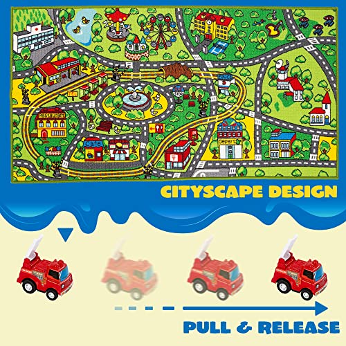 JOYIN Carpet Playmat w/ 12 Cars Pull-Back Vehicle Set for Kids Age 3+, Jumbo Play Room Rug , City Pretend Play by Joyin Inc