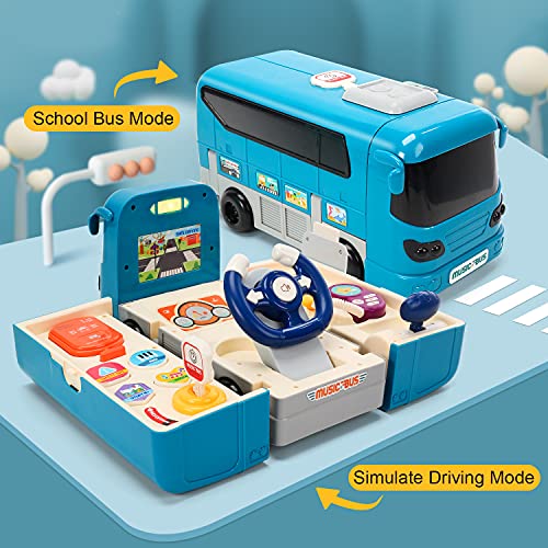 CUTE STONE Bus Car Toy, Kids Play Vehicle with Sound and Light, Simulation Steering Wheel, Musical School Bus Toy for Toddler, Educationaal Bus Driving Toy Gift for Toddlers Boys & Girls from Cute Stone