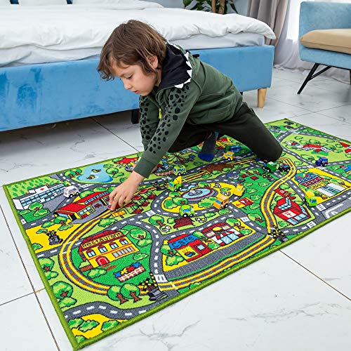 JOYIN Carpet Playmat w/ 12 Cars Pull-Back Vehicle Set for Kids Age 3+, Jumbo Play Room Rug , City Pretend Play by Joyin Inc
