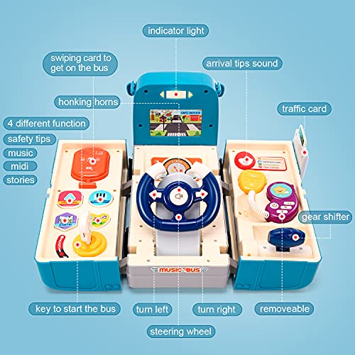 CUTE STONE Bus Car Toy, Kids Play Vehicle with Sound and Light, Simulation Steering Wheel, Musical School Bus Toy for Toddler, Educationaal Bus Driving Toy Gift for Toddlers Boys & Girls from Cute Stone