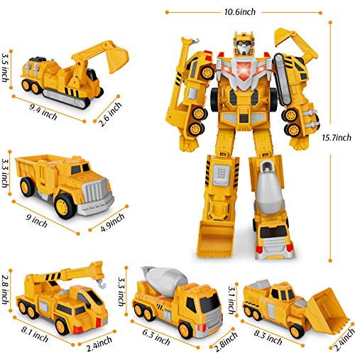 Construction Toy Trucks for 3 4 5 6 Year Old Toddler Boy Kids, Magnetic Assemble Transform Robot Play Vehicles, 15.7 inch Action Figure, Pull Back Dump Cars Birthday Gift by Forty4
