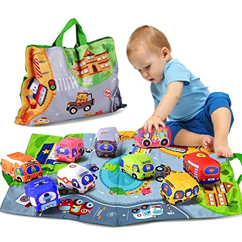 Soft Car Toy for 1 Year Old Boys and Girls(9 Vehicle and A Play Mat/Storage Bag)|Baby Toys 12-18 Months|1 Year Old Boy Birthday Gifts|Baby Toys 6 to 12 Months by Titain Creations