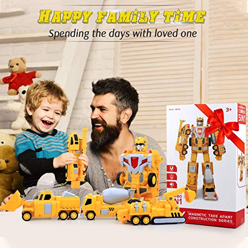 Construction Toy Trucks for 3 4 5 6 Year Old Toddler Boy Kids, Magnetic Assemble Transform Robot Play Vehicles, 15.7 inch Action Figure, Pull Back Dump Cars Birthday Gift by Forty4