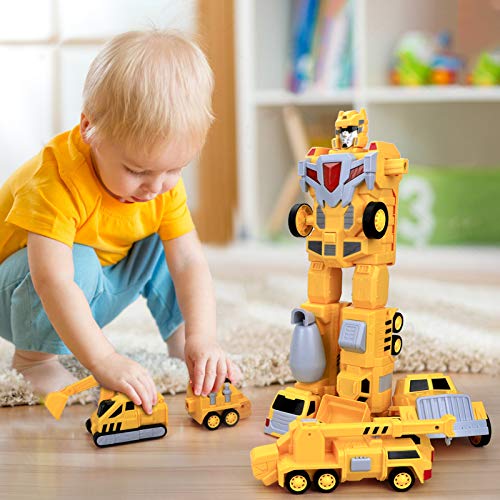 Construction Toy Trucks for 3 4 5 6 Year Old Toddler Boy Kids, Magnetic Assemble Transform Robot Play Vehicles, 15.7 inch Action Figure, Pull Back Dump Cars Birthday Gift by Forty4