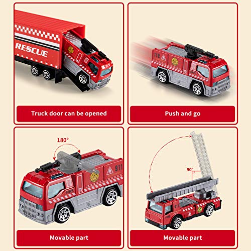 TEMI Diecast Emergency Fire Rescue Vehicle Toy Set w/ Play Mat, Truck Carrier,Fire Truck,Ambulance, Alloy Metal Fire Fighting Car Play Set for 3 4 5 6 Years Old Toddlers Kids Boys and Girls from TEMI