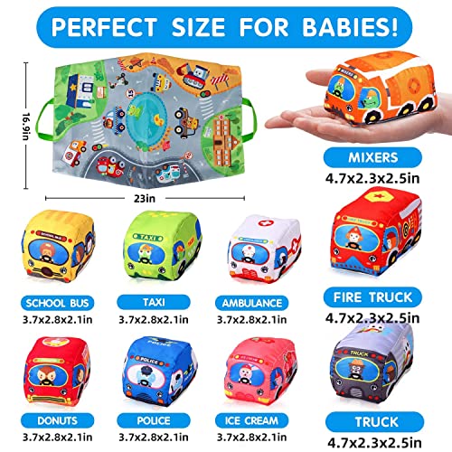 Soft Car Toy for 1 Year Old Boys and Girls(9 Vehicle and A Play Mat/Storage Bag)|Baby Toys 12-18 Months|1 Year Old Boy Birthday Gifts|Baby Toys 6 to 12 Months by Titain Creations