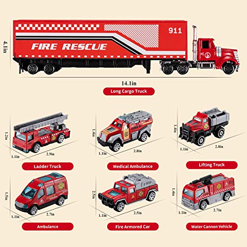 TEMI Diecast Emergency Fire Rescue Vehicle Toy Set w/ Play Mat, Truck Carrier,Fire Truck,Ambulance, Alloy Metal Fire Fighting Car Play Set for 3 4 5 6 Years Old Toddlers Kids Boys and Girls from TEMI