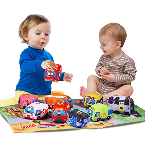 Soft Car Toy for 1 Year Old Boys and Girls(9 Vehicle and A Play Mat/Storage Bag)|Baby Toys 12-18 Months|1 Year Old Boy Birthday Gifts|Baby Toys 6 to 12 Months by Titain Creations