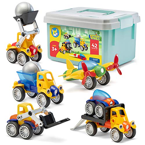 Play Brainy Magnetic Toy Cars Set for Boys and Girls - Brilliant Educational Toys for Toddlers and Preschoolers - Montessori Toy is Load of Fun & Helps with Developmental Skills - 42 Piece Set by Goods And More Corp