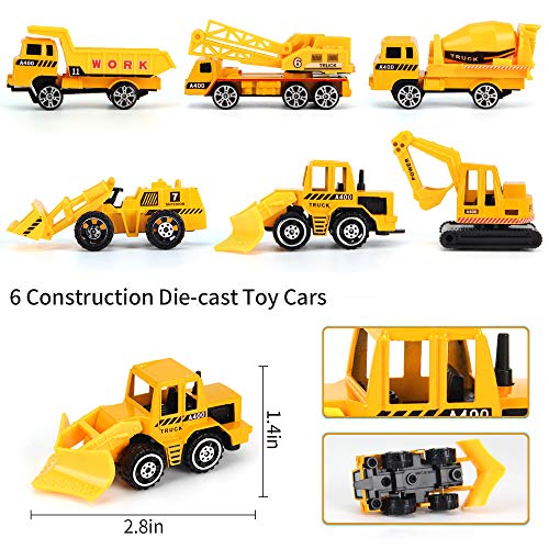25 Pack Transport Construction Airplane Toy Play Vehicles Set for Kids Gifts, with 6 Construction Die-cast Toy Truck, 11 Road Signs-Suitable for 3 4 5 6 Year Old Boys and Girls by LiDi RC